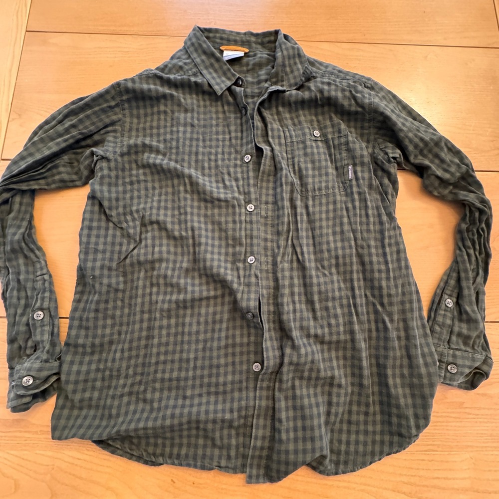 Columbia‎ Gingham Button Down Shirt Mens XL Green Plaid Cotton Outdoor Gorpcore
